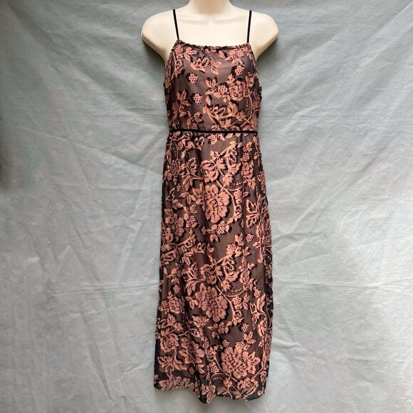 Dress Forum Women's Size Small Black Pink Floral Lace Up Back Midi Dress - Picture 1 of 7